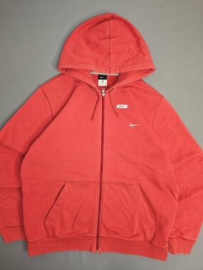 Vintage Nike Full-Zip Hoodie Red Embroidered Swoosh Y2K Size XL